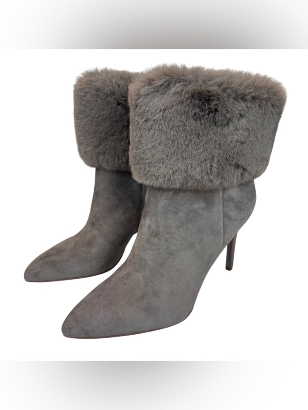 Sam Edelman OLEANA Heeled Booties Size 9 Gray Faux Fur Real Suede Boots